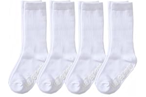 juDanzy 4 Pack of Mid-Calf Ribbed Socks with Anti-Slip Grips for School Uniform, Soccer, Sports, AFO