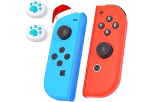 hamgader Switch Replacement Controller for Switch/OLED/Lite, Switch Controllers Support/Dual Vibration/Screenshot/Wake-up/Motion Control,Switch Controller with Two Cute Joystick Hats,Blue Red