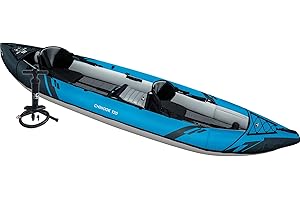 AQUAGLIDE Chinook 120 Inflatable 12' Foot Kayak Kit Packable Includes Pump for Adults Family Friendly Pet Adaptable 1 or 2 Riders Blow Up Recreational Kayaking for Angler Fishing Hunting