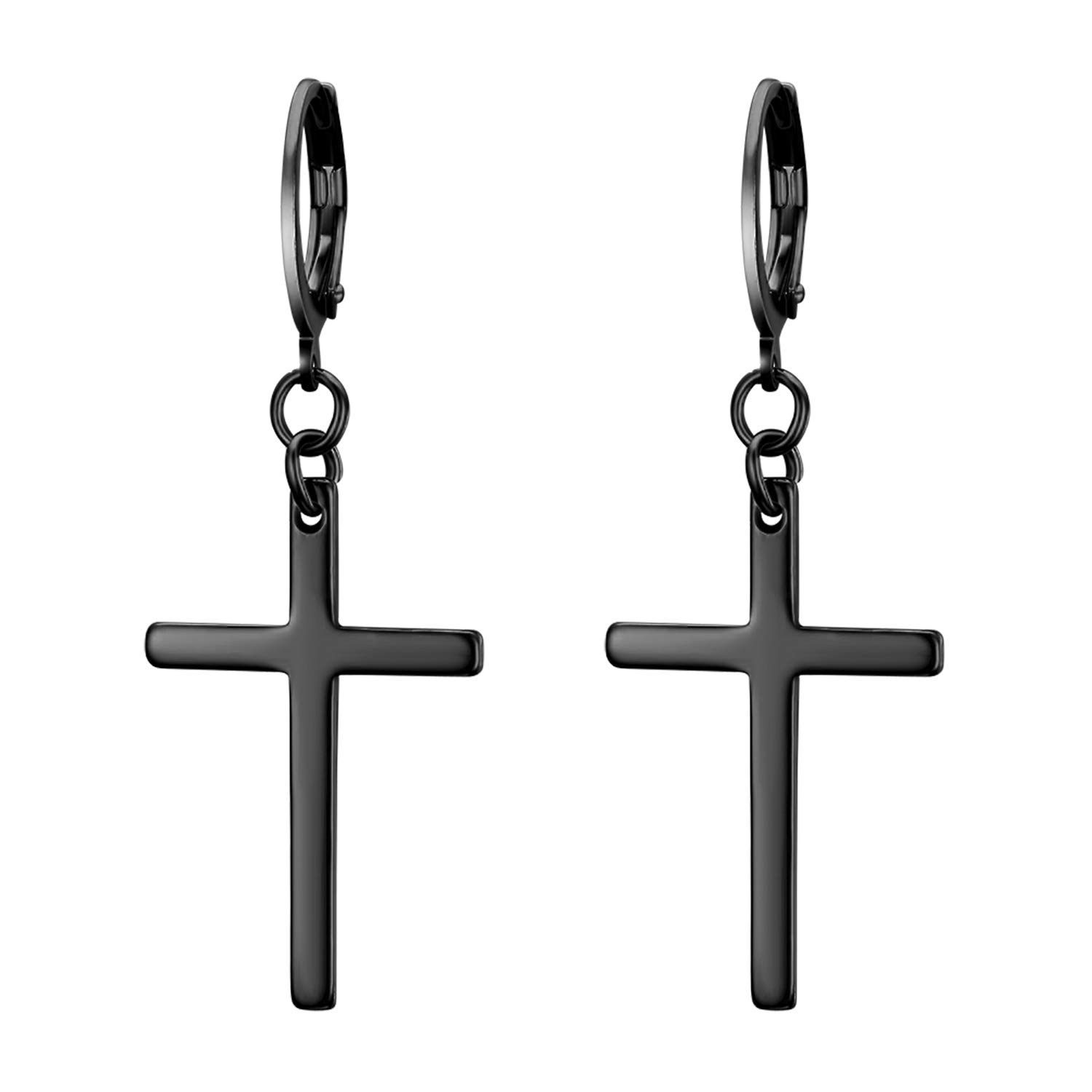 JewelryWe Mens Womens Earings Long Cross Stainless Steel Eardrop Gold Silver Tone Trendy Earbob for Boys Girls