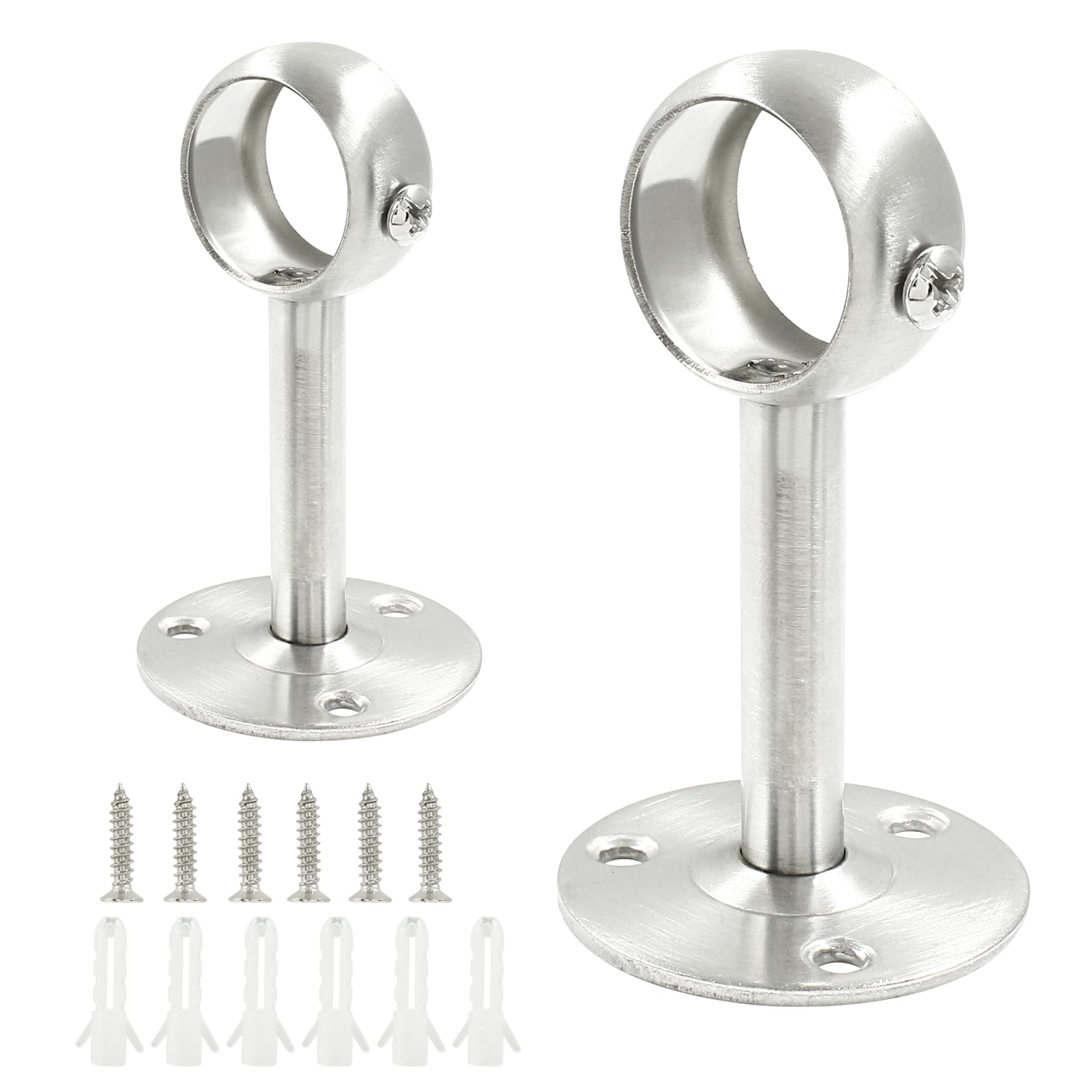 Photo 1 of Biaungdo 2 Pcs 1 Inch Ceiling Curtain Rod Bracket, Heavy Duty Flange Rod Holder Shower Curtain Closet Rod Holder Ceiling Curtain Rod Brackets with Anchor Screw Kit, Locking Design(Silver)