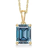 Gem Stone King 14K Yellow Gold Personalized and Customized Emerald Cut 8X6MM Gemstone February Birthstone Pendant Necklace For Women With 18 Inch Yellow Gold Chain