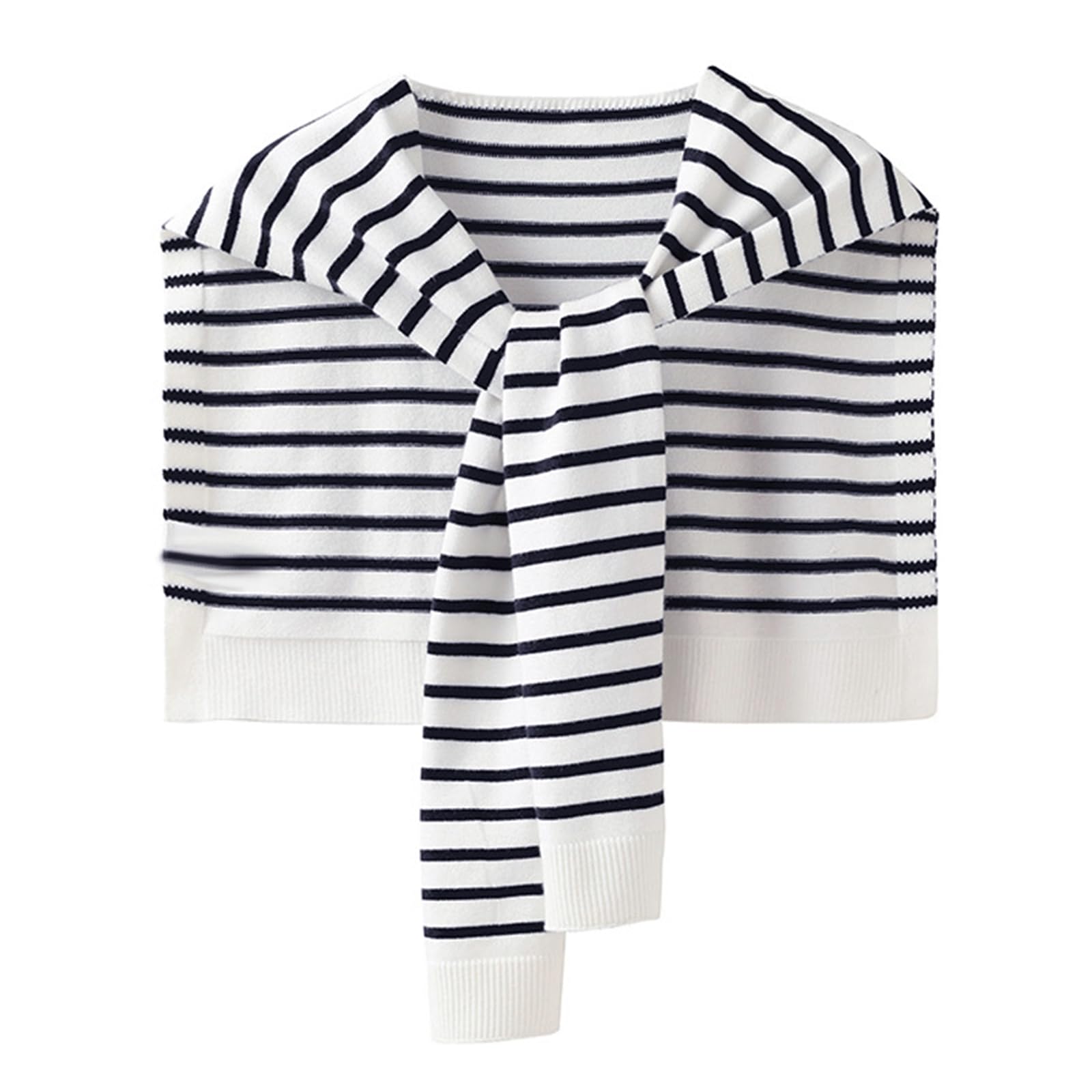 Photo 1 of Women Sweater Shawl Wraps Y2K Knitted Tie Up Knotted Shoulder Cape Casual Travel Scarf Tops Trendy Preppy Streetwear (White Stripes, One Size)