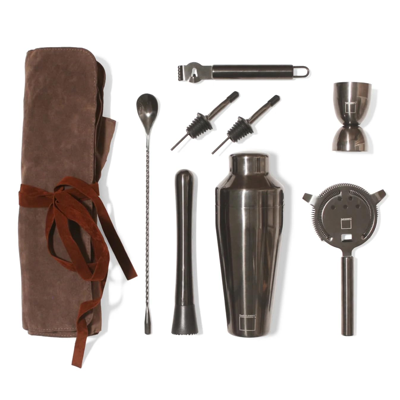 GooD ELEMENT, 8 pieces, Cocktail shaker set, Pouch set, Cocktail making kit, Espresso martini gift set, Cocktail gifts sets, Home bar accessories, Mocktail kit, Cocktail making set recipe book
