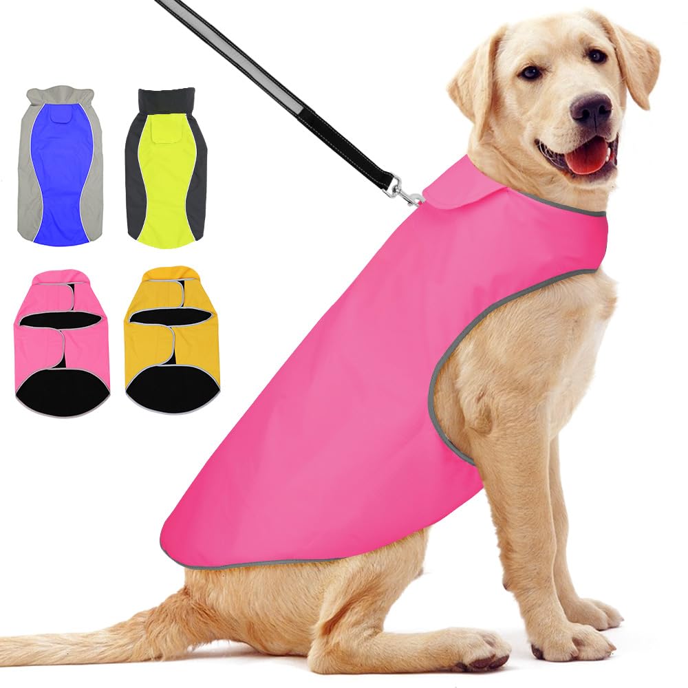 Reflective Dog Raincoat: Lightweight, Adjustable Vest - Warm Dog Coat for Large Dogs (Pink, X-Large)