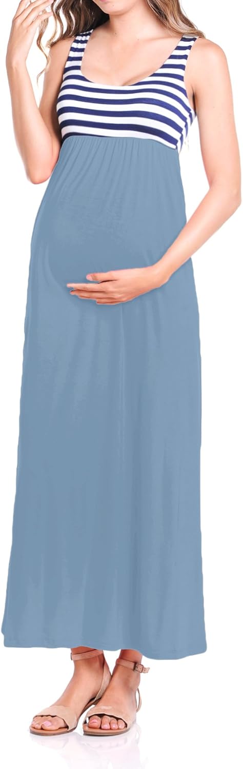 Beachcoco Women's Maternity Stripe Maxi Tank Dress Made in USA at  Women’s Clothing store