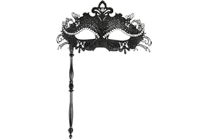 Pretishows Masquerade Mask with Stick Venetian Mask Mardi Gras Decorations Mask Halloween Carnival Costume Mask for Women