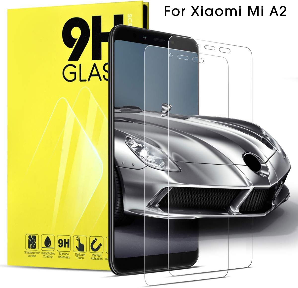 DOSNTO Xiaomi Mi A2 Protective Film Tempered Glass 9H Hardness Resistance Glass Screen Protector Anti-Shatter Glass Guard Film 2 Pack HD Clear 0.3mm Crystal Screen Protector for Xiaomi A2
