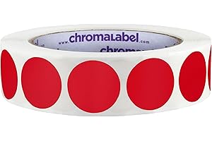 ChromaLabel 1 Inch Round Label Stickers, Permanent Sticky Dots Color Coding Labels, Ideal Colored Dot Stickers for Arts and Crafts - 1000 Colored Sticker Dots per Roll, Red