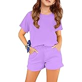 APWEQATA Girl Outfits Short Sleeve Tshirts and Shorts Summer Two Piece Sets Comfy Kids Clothing Size 120/130/140/150/160