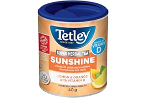 Tetley Super Herbal Tea Sunshine: Lemon & Orange Tea with Vitamin D - 20 Tea Bags, 40 Grams, Naturally Caffeine Free