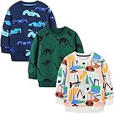 GFQLONG Toddler Boy Sweatshirts,Boys Pullover Crewneck Long Sleeve Shirts,Cotton Dinosaur Cartoon Sweaters Tops