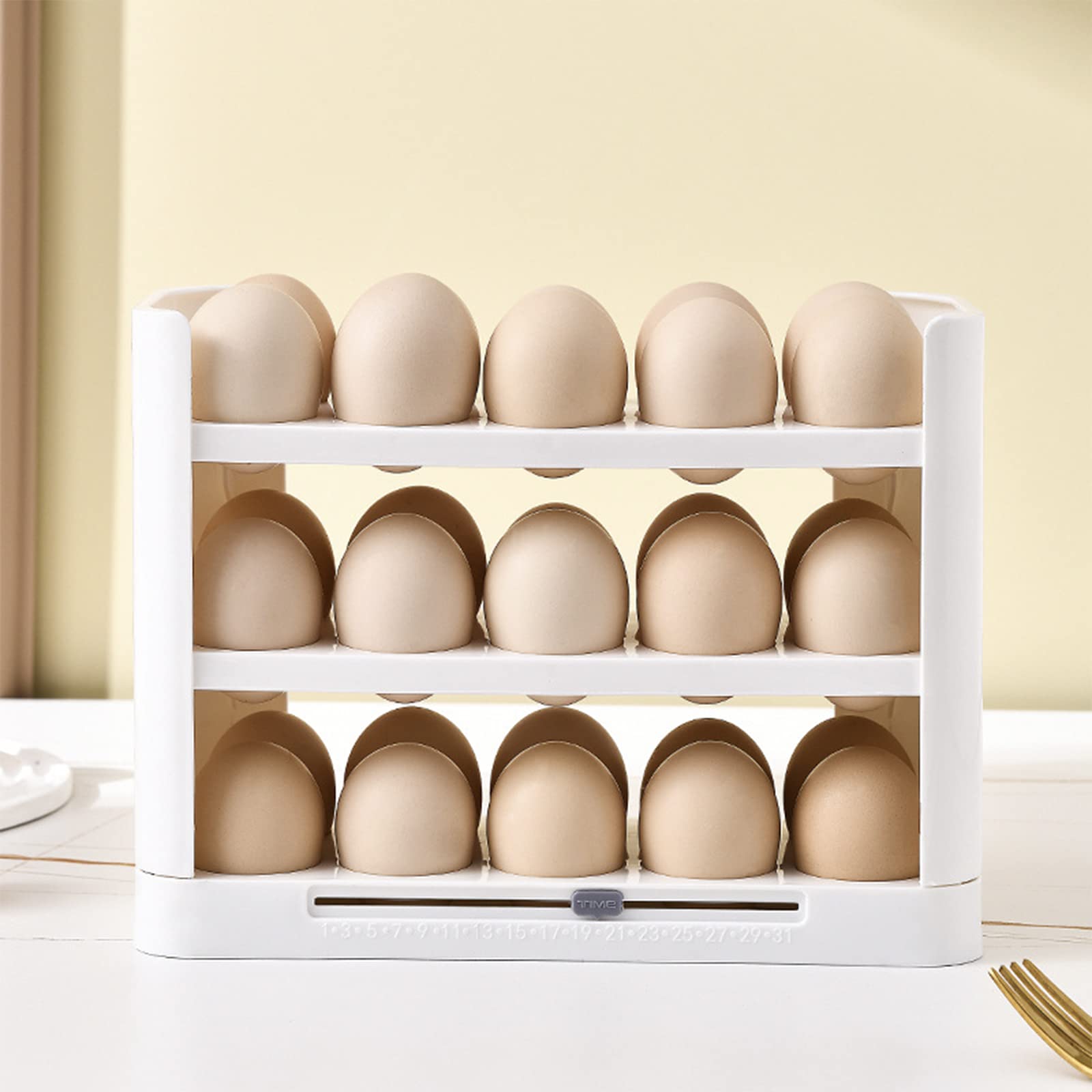 Hosoncovy 3 Tier Egg Holder Rack Egg Storage Rack Egg Organizer Egg Tray for Refrigerator for Kitchen for Countertop,Hold 30 Eggs (White)