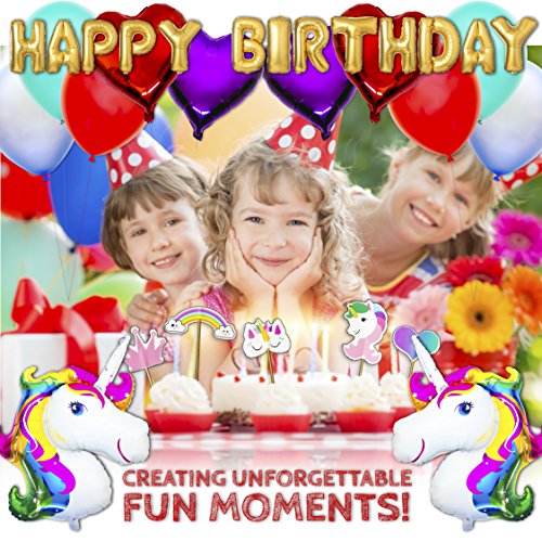 image for SuperHeroes Unicorn Kids Party Supplies Set - Gold Happy Birthday Bann