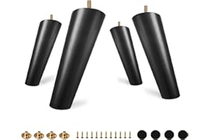 FoDau770 Black Rubber Wood Furniture Legs 9 Inches, Slant Tapered Wood Legs Mid Century Sofa Legs Set of 4, 5/16" UNC Furniture Feet Replacement Legs for Cabinet Sofa Couch Dresser Chair Ottoman Table
