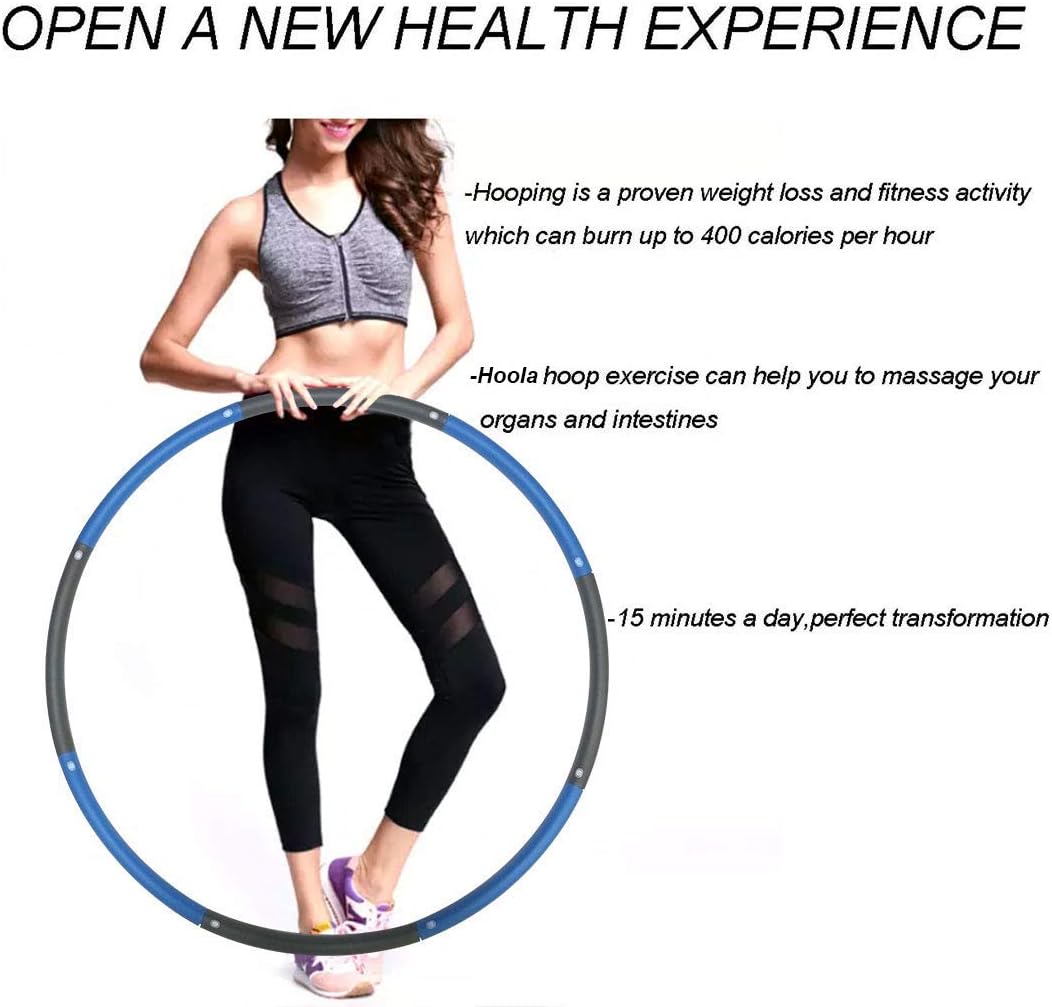Hoola Hoop for Adults,Weighted Hoola Hoop for Exercise-2lb,8 Section Detachable Design-Professional Soft Fitness Hoola Hoop(blue-Gray): Sports & Outdoors