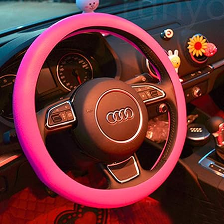 Amazon 新しいドレス メンズ 自動インテリア多色の直径を飾る38センチメートル滑り止めシリカゲル車女性のためのかわいい ステアリングホイールカバー女性のためのアクセサリー ピンク ハンドルカバー 車 バイク