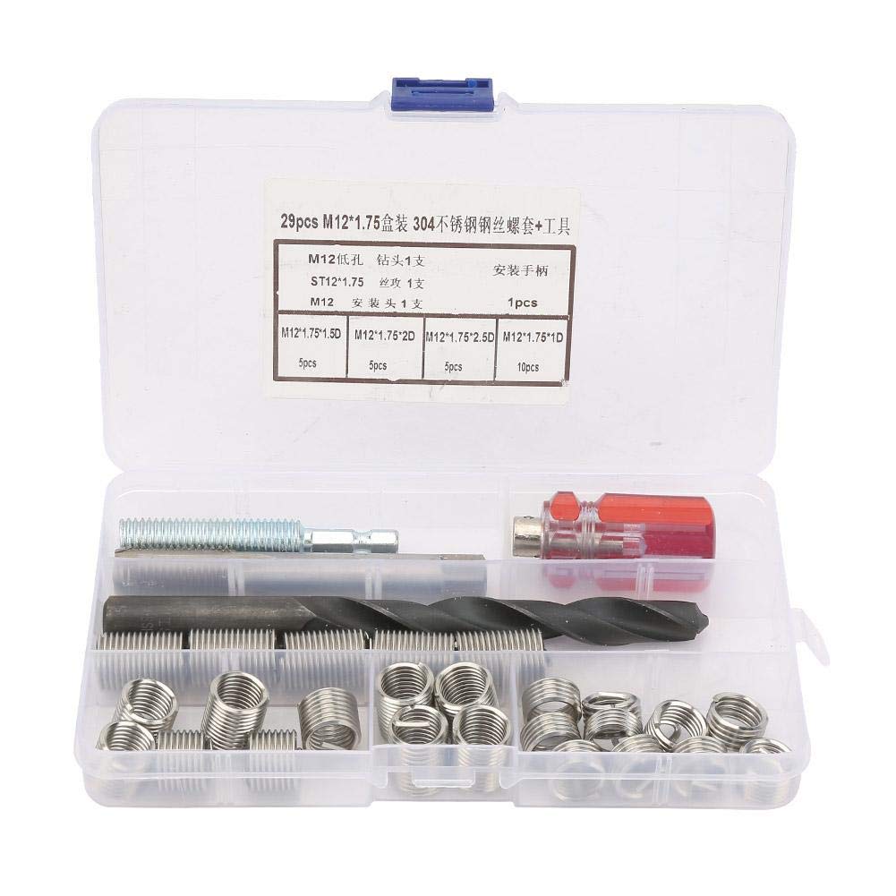 29pcs Kit de R/&eacute;paration dInserts Filet/&eacute;s avec des Insertions de Fil de Type Helicoil en Acier Inoxydable M12*1.75