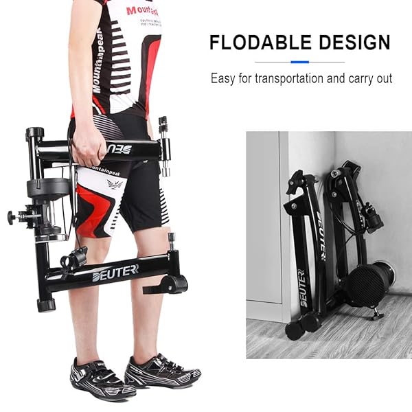 BIKE TRAINER, MAGNETIC BICYCLE STATIONARY STAND FOR INDOOR EXERCISE RIDING, 26-29″ & 700C WHEELS, QUICK RELEASE SKEWER & FRONT WHEEL RISER BLOCK INCLUDED