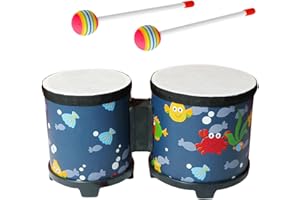 ESQUIRLA Bongo Drum Set for Adults Kids Beginners Professionals, 5 and 6 inch Tunable Percussion Instruments, Sea