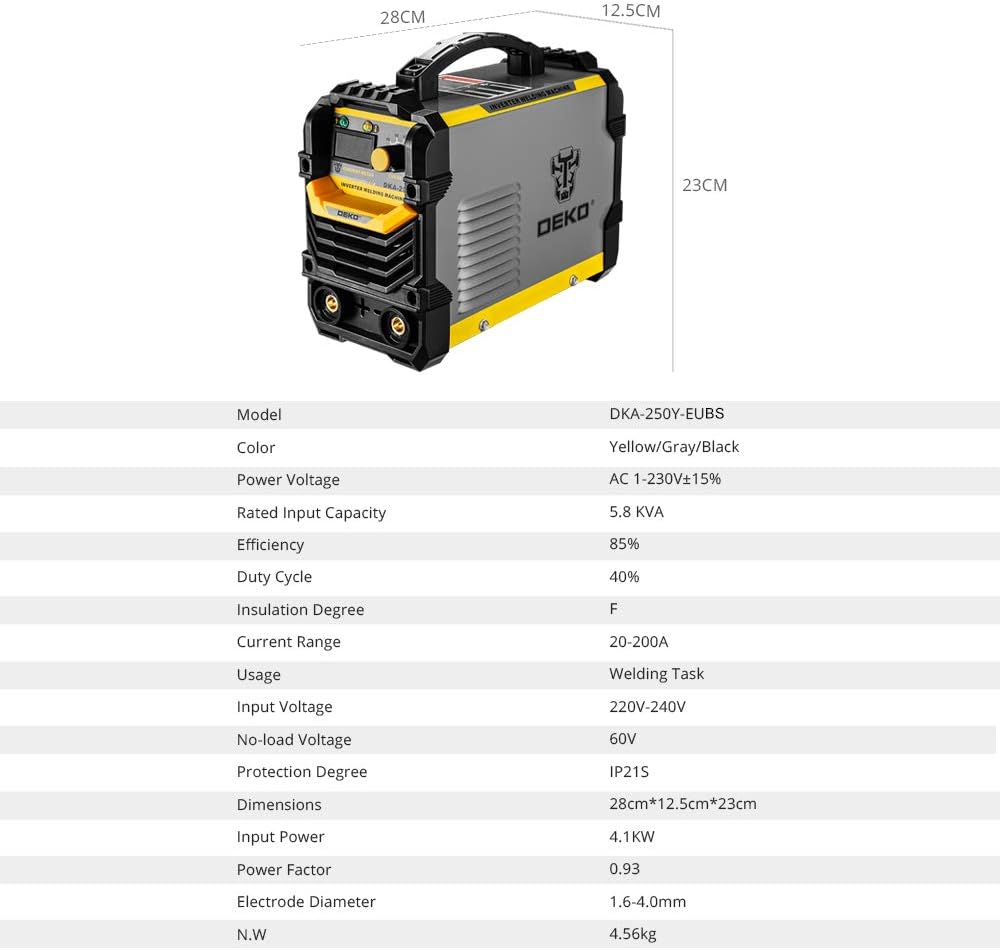 DEKOPRO 220V MMA Welder, 250A ARC Welder Machine Electrode Holder,Work Clamp, Input Power Adapter Cable (250A) - Image 5