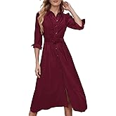 YEXPINE Women's Corduroy Maxi Dress Long Sleeve Cord Button Down Fall Shirt Long Dress with Belt