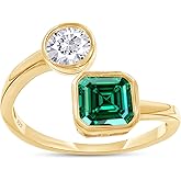 AFFY Toi Et Moi Engagement Ring, 6X6MM Asscher Shape Zambian Asscher Lab Grown Gemstone & Created Moissanite Bypass Wedding Ring In 14K Gold Over Sterling Silver (1.25 Cttw)