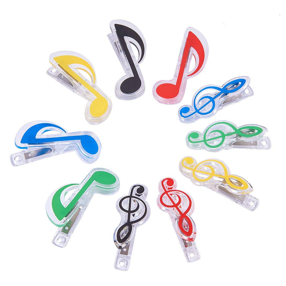 WANDIC Musical Note Clips, 10pcs Plastic Music Stationary Coloured Binder Clips Paper Clamps for Organizing Paper Book (2 Styles 5 Colors)