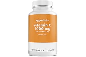 Amazon Basics - Vitamin C, 1000 mg with Rose Hips 5mg, 90 tablets (1 per serving), Gluten Free