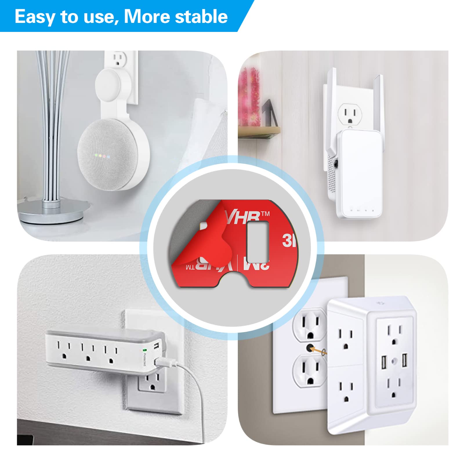 volport Loose Outlet Plug Fix, 6Pcs Double Sided Sticky Adhesive Tape for Smart Speaker Stand Wall Mount, 3M Vhb Sticker Use in Adapter Plugs Keep Falling Out of Outlet, Plug Tightener