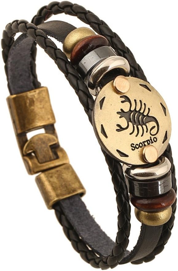 XIAFEN Men Women Handmade Braided Leather Bracelets Alloy Buckle 12 Constellation Bangle Wristband