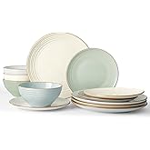 Famiware Jupiter Dinnerware Set, Plates and Bowls Dish Sets for 4 (12 Pieces), Microwave and Dishwasher Safe Stoneware Speckled Tableware, Chip and Scratch Resistant, Multi-color