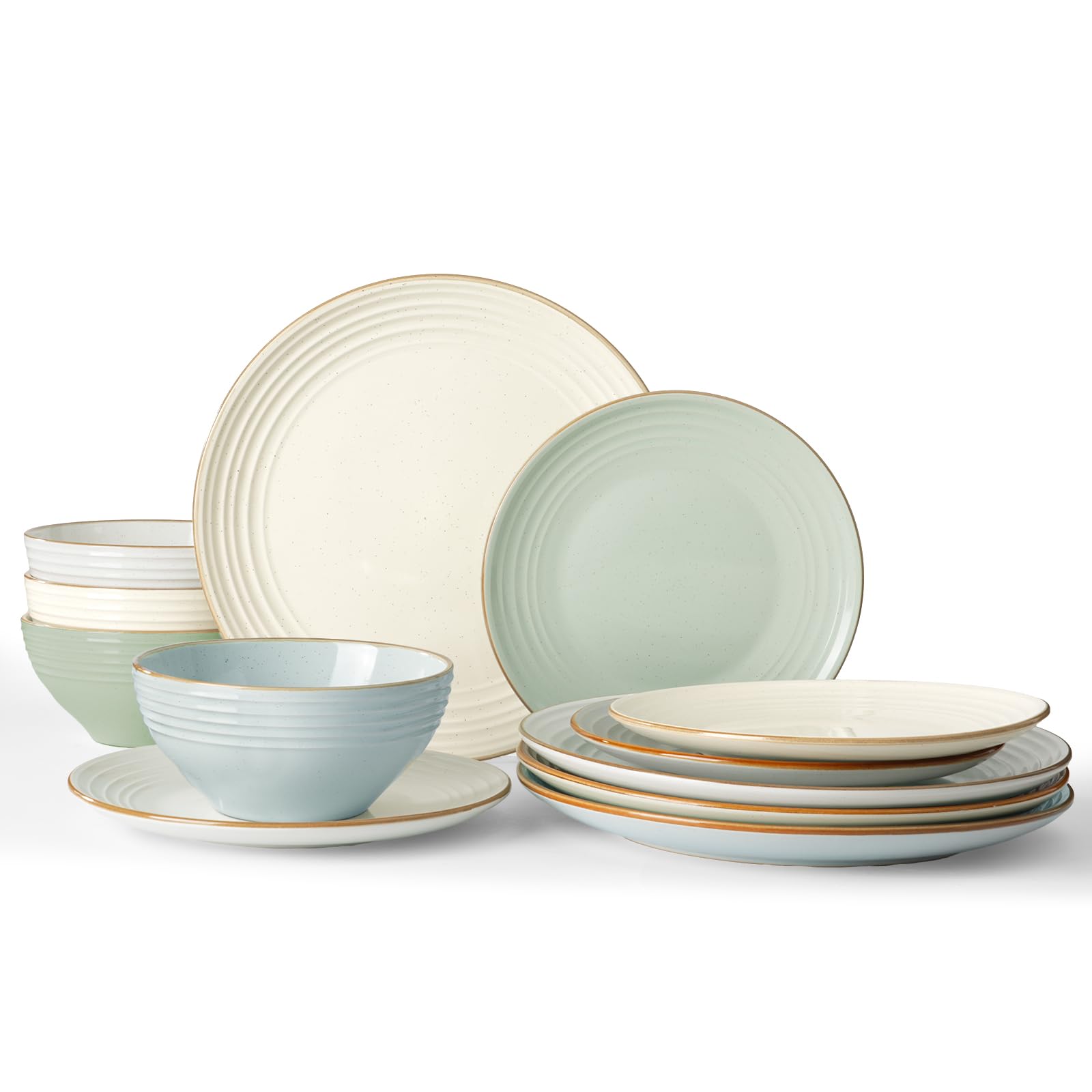 Photo 1 of Famiware Jupiter Dinnerware Set, Plates and Bowls Dish Sets for 4 (12 Pieces), Microwave and Dishwasher Safe Stoneware Speckled Tableware, Chip and Scratch Resistant, Multi-color