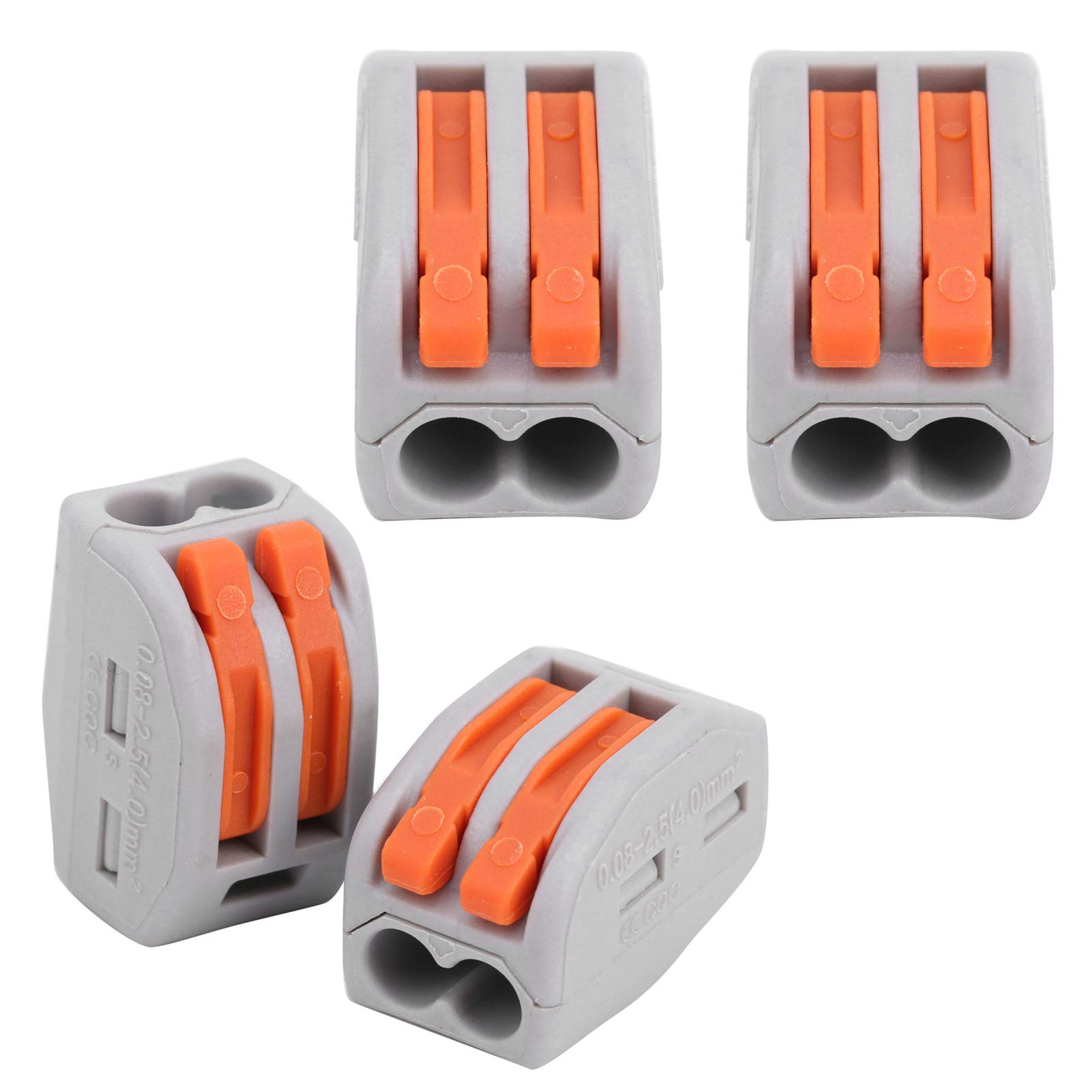 VOBOR Compact Wire Connectors - 100Pcs Push Fit Electrical Connectors, 2 Port PC Copper Spring Terminal Blocks for Quick Connect Line(PCT-212)