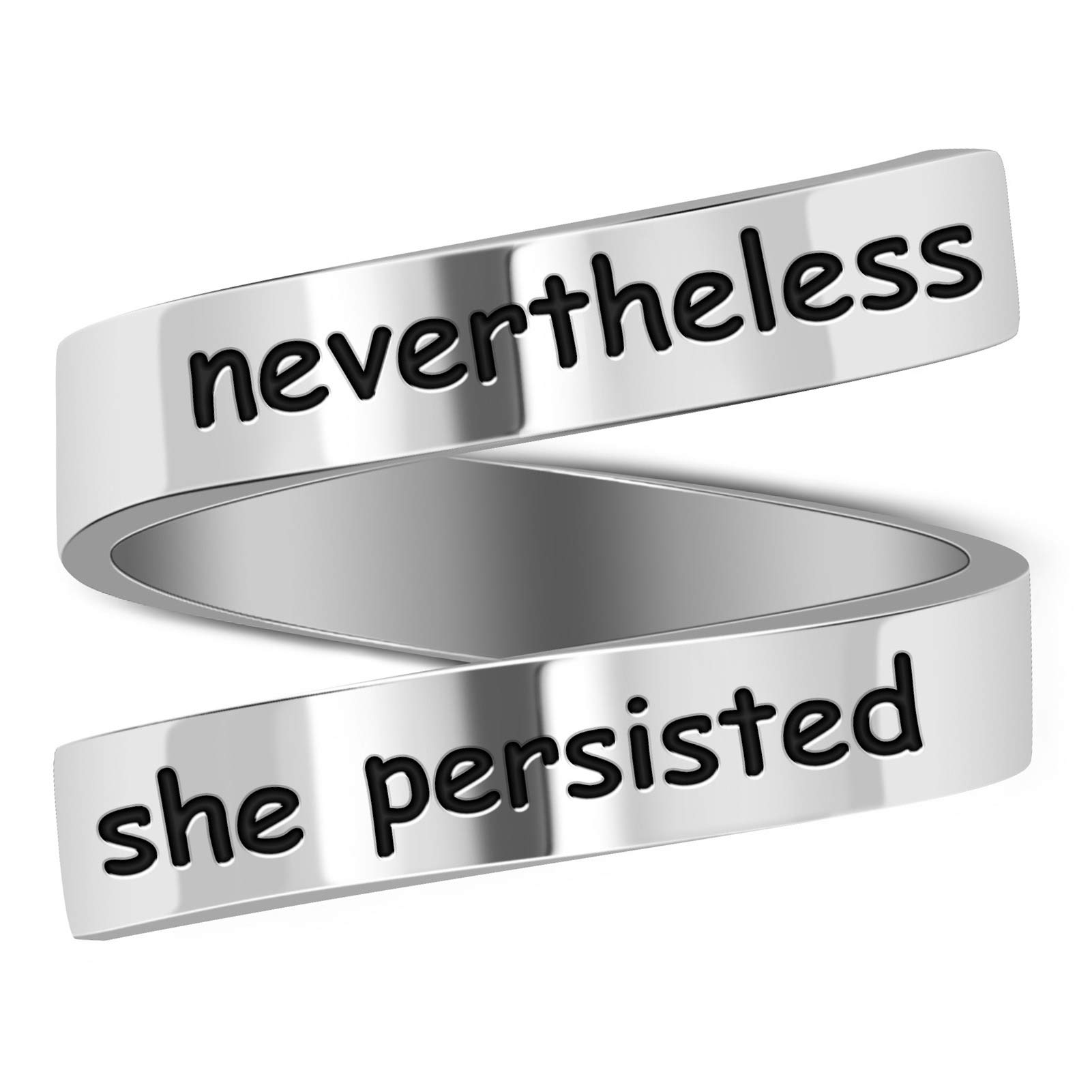 LucBuy Stainless Steel Keep Going Engraved Inspirational Gifts Adjustable Rings Jewelry for Women