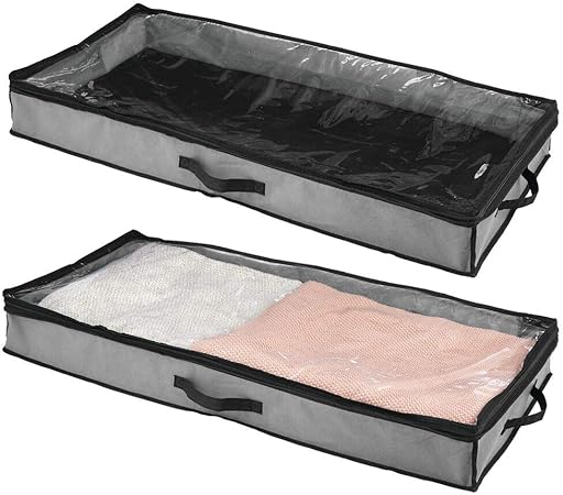 mDesign Juego de 2 cajas bajo cama – Cajón para debajo de la cama con tapa transparente