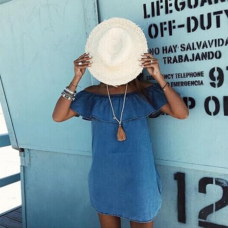 off shoulder denim shirt dress