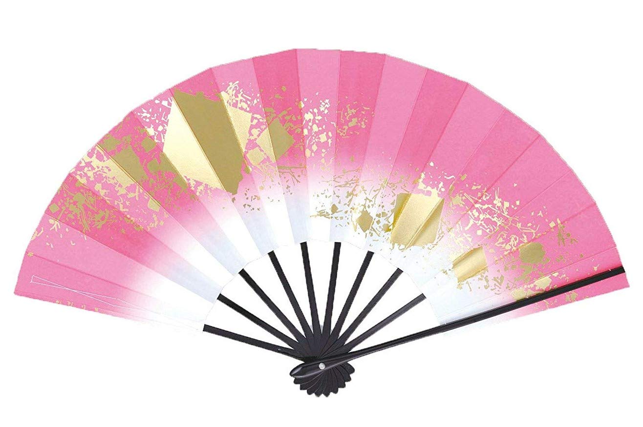 舞扇子 愛 1400 1528 色紙ちらし 赤ぼかし 9寸5分 黒塗骨 踊り用 (ピンク)商品画像