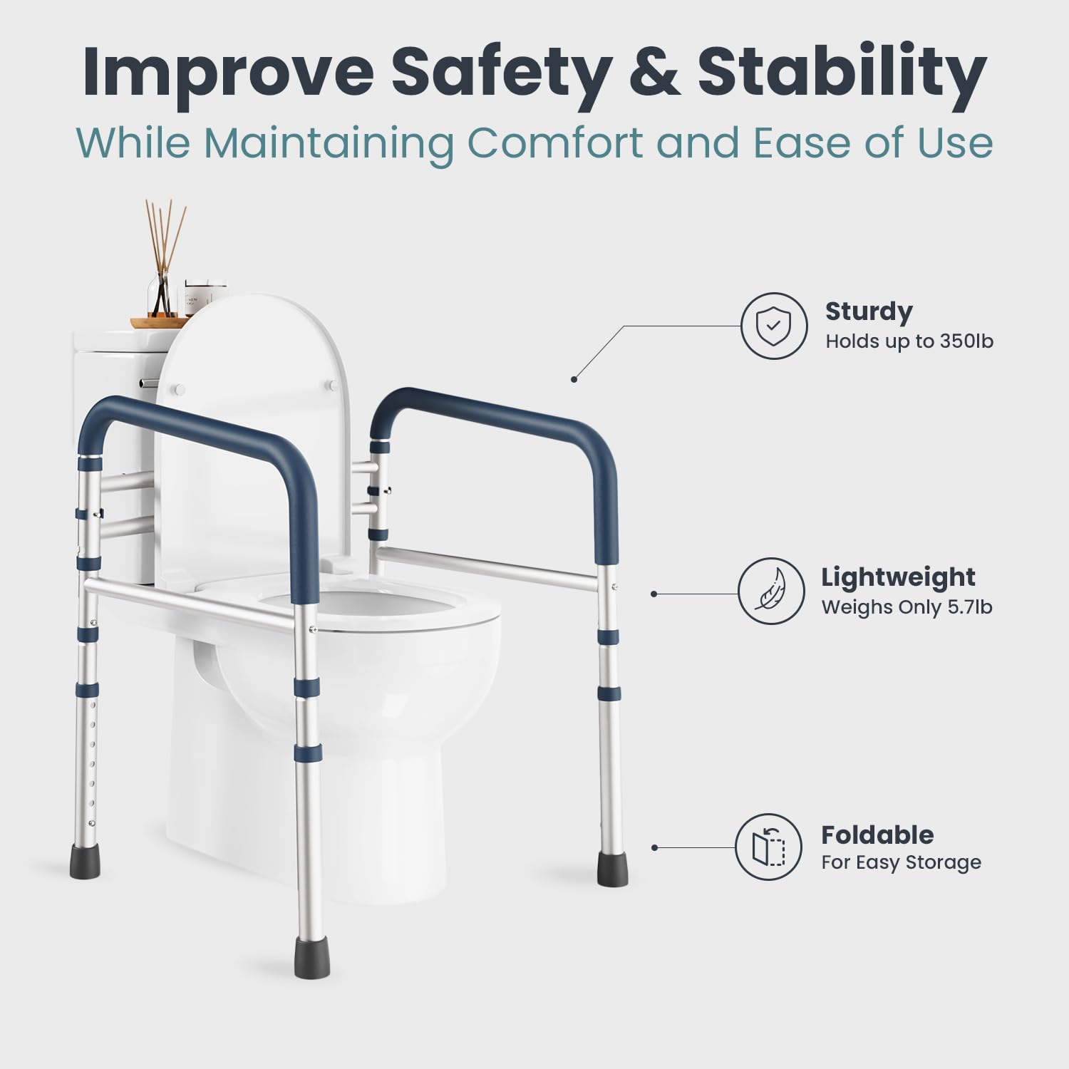 PELEGON Toilet Safety Rails (350 lb) - Adjustable Toilet Safety Frame & Rails, Toilet Safety Rail for Elderly Adults, Toilet Handles for Seniors, Toilet Bars for Elderly & Handicap