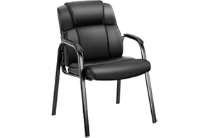 OLIXIS Waiting Room Reception Chairs Leather Office Desk Guest Stationary Side with Padded Arms for Home Conference Lobby Area Meeting Church Medical Clinic Breakroom Elderly Student-Black, 1 Pack