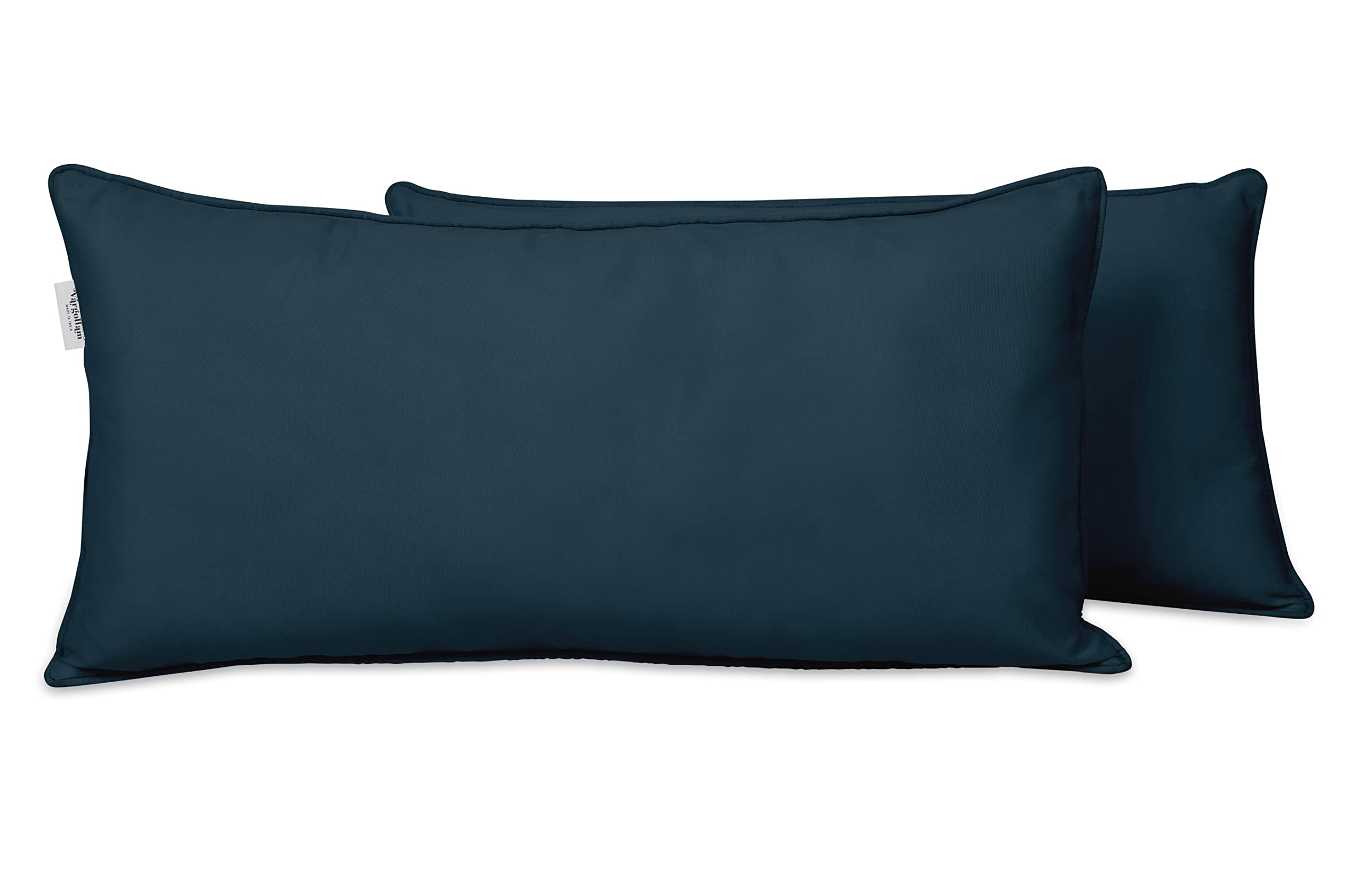 Photo 1 of Vargottam Indoor/Outdoor Polyester Fabric Lumbar Pillow Cover, All-Weather Waterproof Rectangular Cushion Case for Patio Furniture, 16 x 24 Set of 2 -Dark Blue