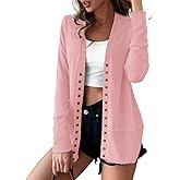 VERABENDI Women Long Sleeve Snaps Button Down V Neck Cute Knit Sweater Cardigan