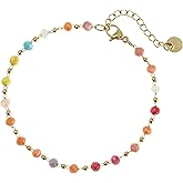 Made by Nami Colorful Beaded Bracelet for Women Gold Plated Adjustable Chain Dainty Rainbow Bead Bracelet Minimalist Layered Jewelry Summer Festival Gift for Her