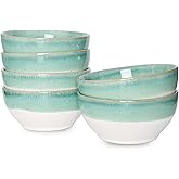 Bosmarlin Small Ceramic Dessert Bowls, 16 Oz, Set of 6, Dishwasher and Microwave Safe, For Cereal, Ice Cream, Soup, Salad, Rice (Turquoise Green, 16 Oz)