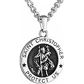 HZMAN Saint Christopher Necklace for Men Women Stainless Steel Round Retro Religious Medal Amulet Pendant Jewelry Gift
