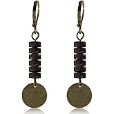 JIMARIN Handmade Bohemian Tribal Stone Vintage Copper Disc Dangle Drop Earrings National Style Color Beaded Alloy Geometry Hook Earrings for Women
