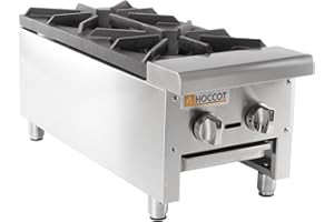 HOCCOT 2 Burners Gas Stove, Propane and Natural Gas Commercial Hot Plate, 12" Stainless Steel Countertop Commercial Range, Outdoor Cooker (without Propane and Natural Gas)