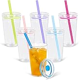 oaptuza 6 Pack 16Oz Acrylic Tumbler with Straw and Lid, Reusable Iced coffee Tumbler Cup, BPA-Free Clear Plastic Straw Cup for Coffee Milk Juice Smoothie