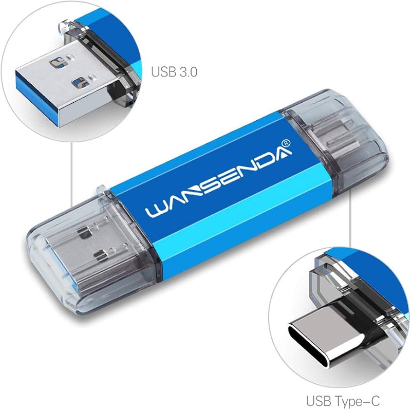 WANSENDA 256GB USB 3.0 Type C Flash Drive OTG Pen Drive for Android PC Mac Blue