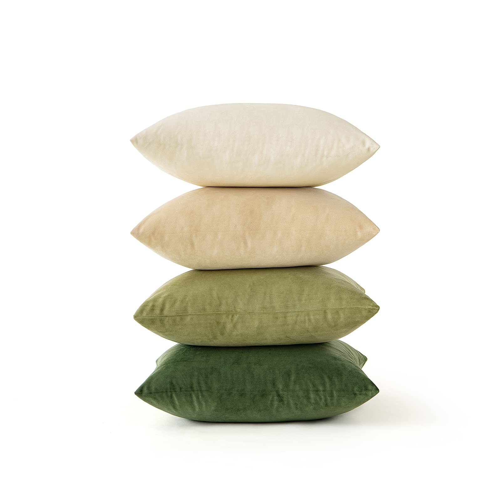 MIULEE Set of 4 Velvet Cushion Covers Soft Decorative Square Throw Pillow Cover Luxury Pillowcases for Livingroom Sofa Bedroom with Invisible Zipper 40cm x 40cm,16x16 Inches Light Green Series